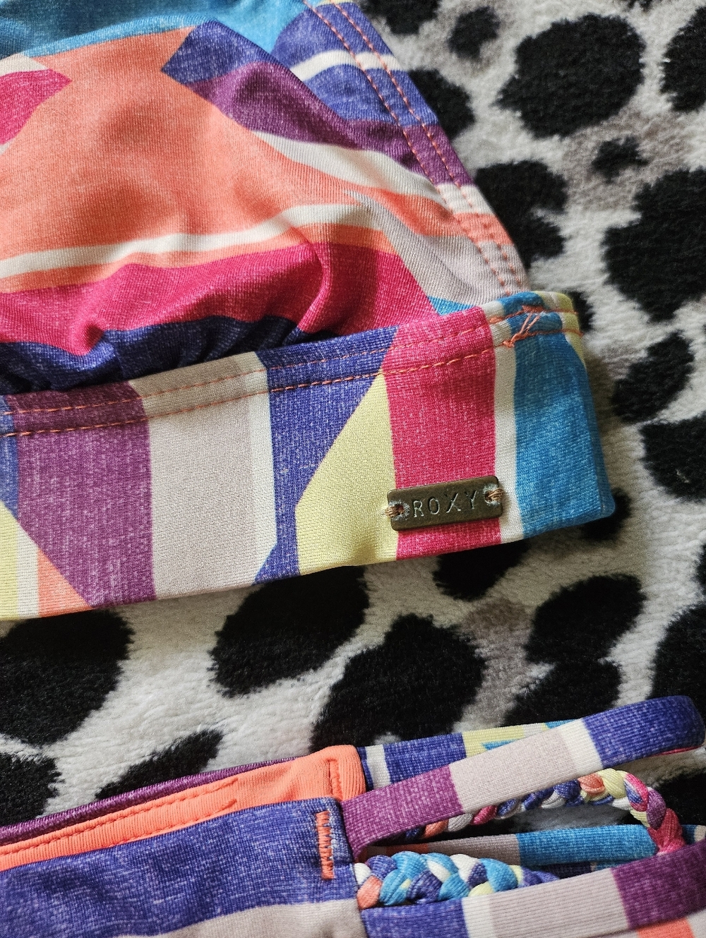 Y2K Roxy Colorful Vintage Triangle Bikini 2 pc 2000s Women's size Small Swim - Picture 3 of 10